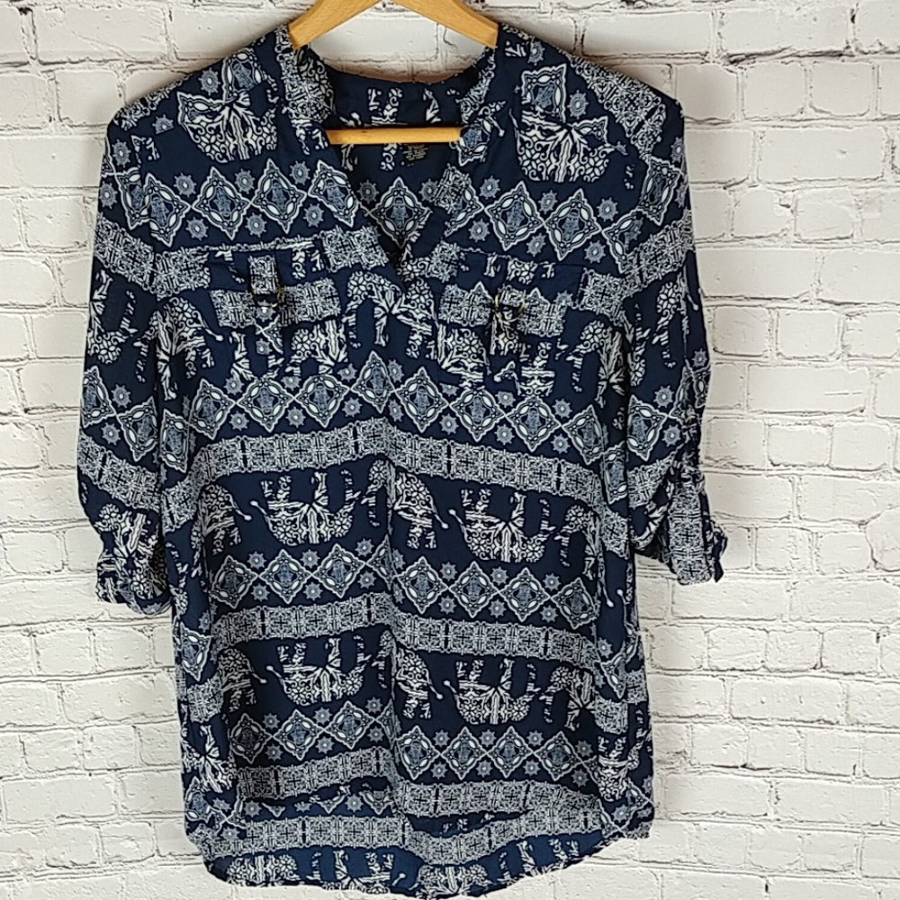 Rue 21 Navy &White Tunic Elephant Design